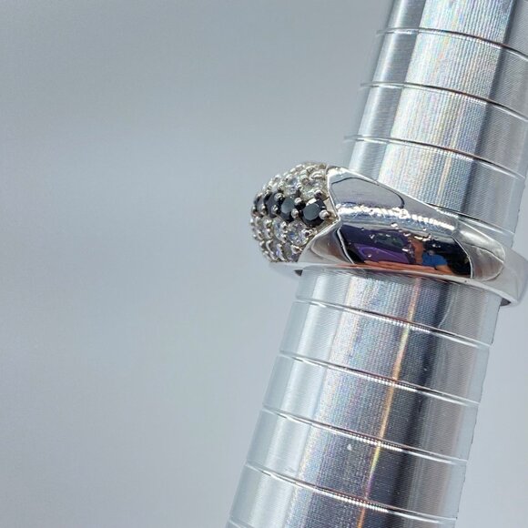925 Sterling Silver White & Black CZ Pave Design Ring Band Size 7 *READ* - Picture 6 of 11